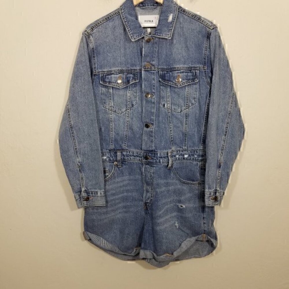 Pistola Long Sleeve Denim Romper Size M